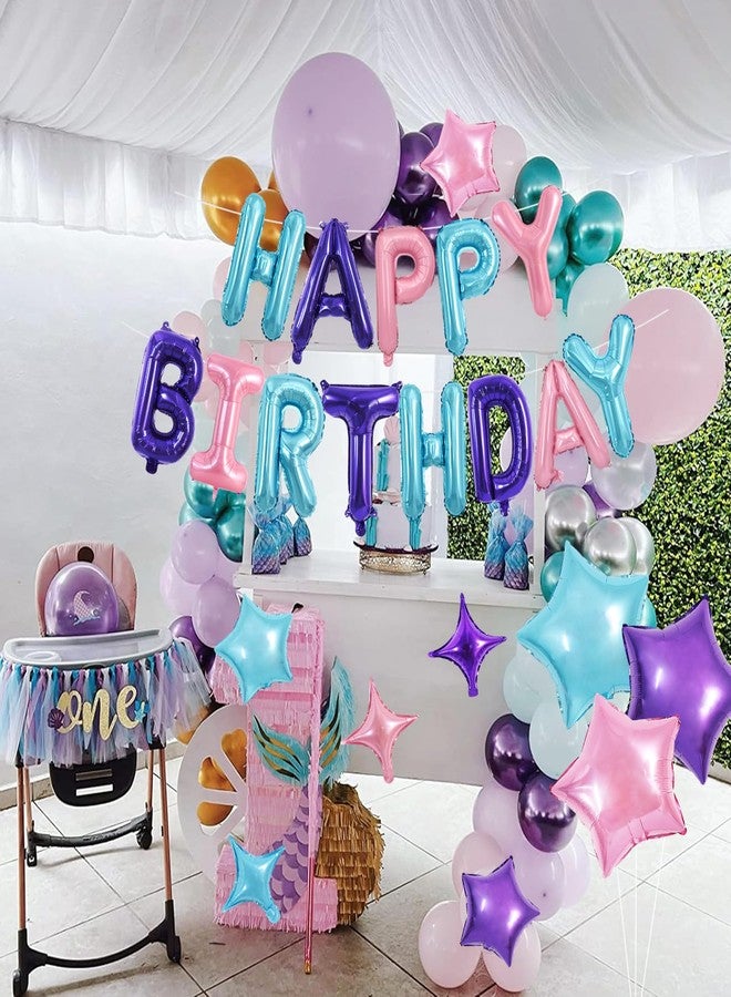 TONIFUL 35PCS Happy Birthday Decorations Kit 16 Inch Happy Birthday Balloon Banner with Star Balloons Mylar Foil Birthday Party Decorations Supplies for Adults Girls Boys Kids （Blue Purple Pink） - Image 3